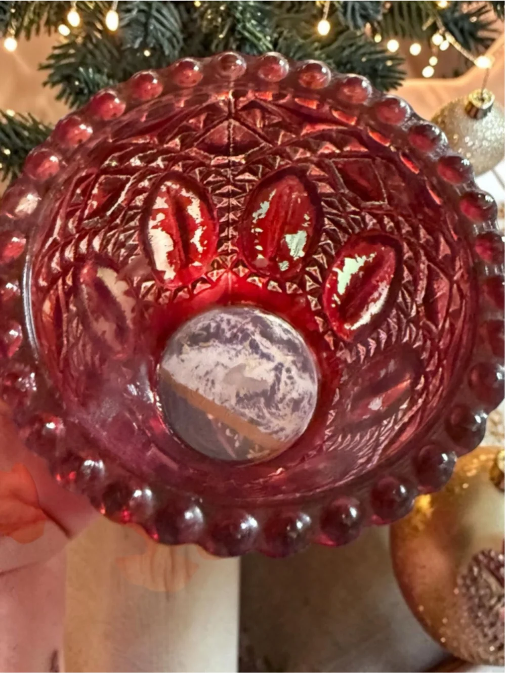 Vintage Ruby Red Pressed Glass Footed Spooner / Vase